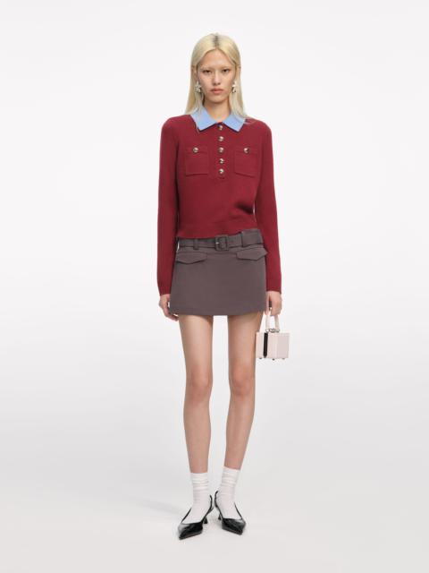 Burgundy Contrast Collar Knit Top