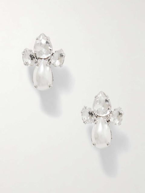 Silver-tone, crystal and faux pearl earrings White