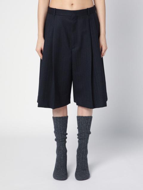 Wide black/blue melange wool bermuda shorts