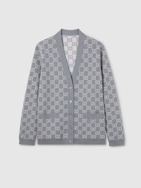 Reversible GG fine wool jacquard cardigan