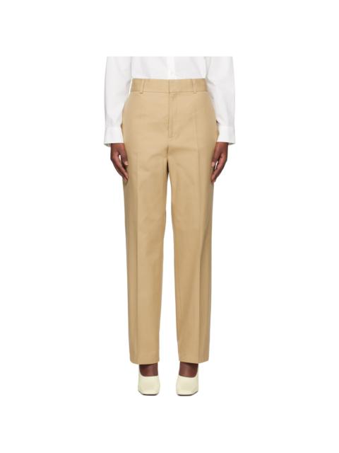 Beige Tailored Cotton Trousers