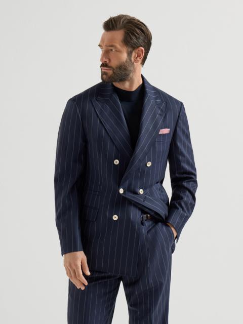 One-and-a-half-breasted blazer in super 150s virgin wool wide chalk stripe batavia