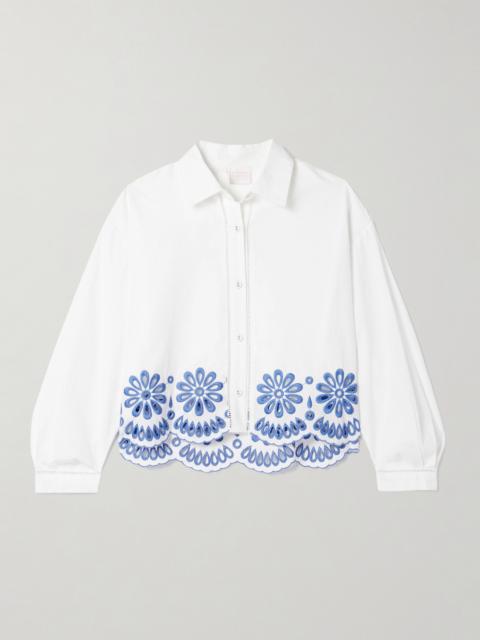 Assia Cropped Broderie Anglaise-trimmed Cotton-voile Shirt