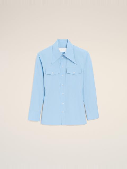 BLUE COTTON SHARP COLLAR FITTED SHIRT