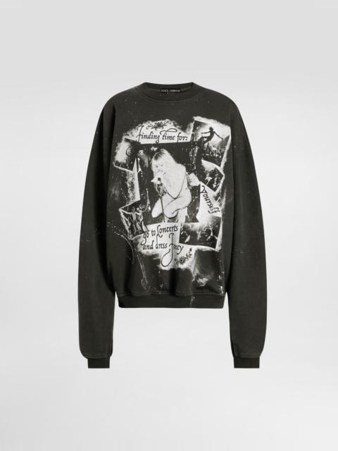 Cotton crew neck sweatshirt with print
