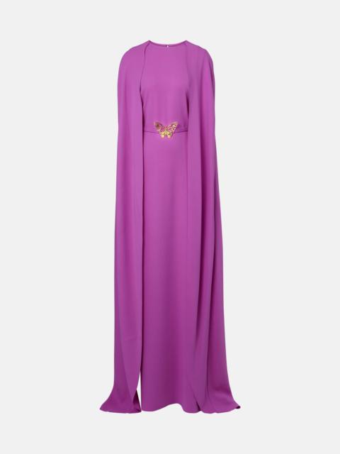Caped silk-blend gown