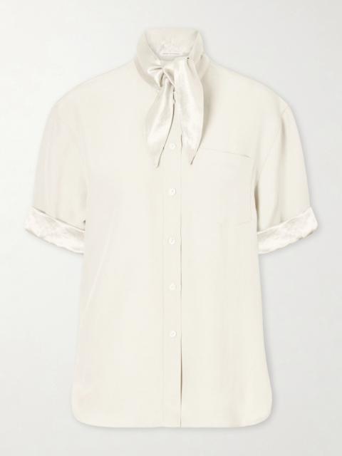 Tie-detailed Sateen-trimmed Crepe Shirt