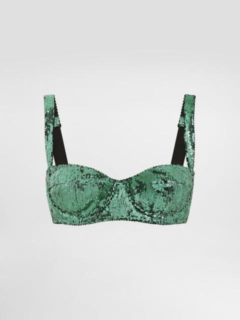 Balconette bra with micro-sequin embellishment