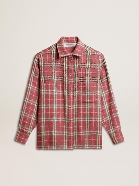 Women's shirt with pink, sand and gray check embroidery