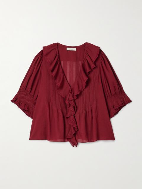 Henri Lace-trimmed Ruffled Pintucked Organic Cotton-voile Blouse