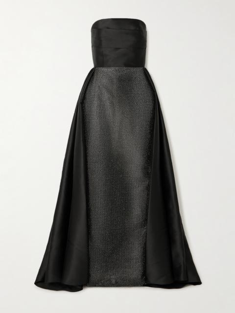 Tiffany Crystal-embellished Strapless Pleated Satin-twill Gown