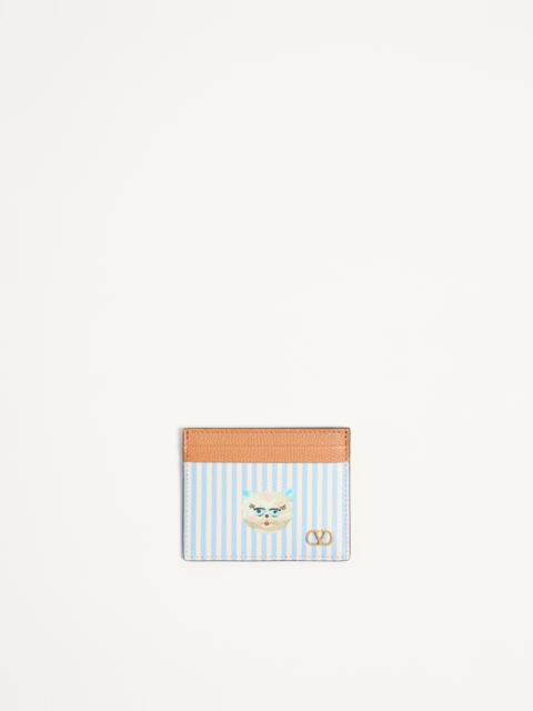 VALENTINO GARAVANI VLOGO SIGNATURE WALLET IN GRAINY CALFSKIN WITH LE CHAT DE LA MAISON PRINT