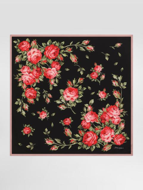 Rose bouquet-print silk twill scarf 90x90