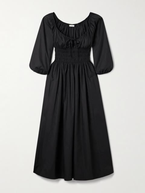Quintessa Tie-detailed Shirred Organic Cotton-poplin Midi Dress