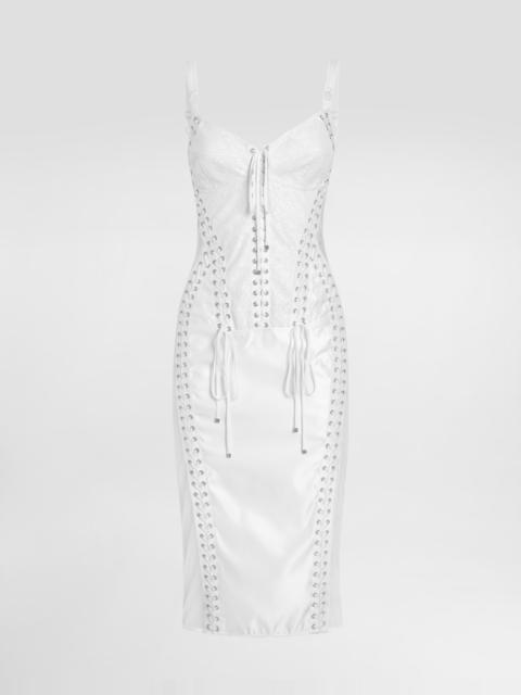 Calf-length dress with corset detailing