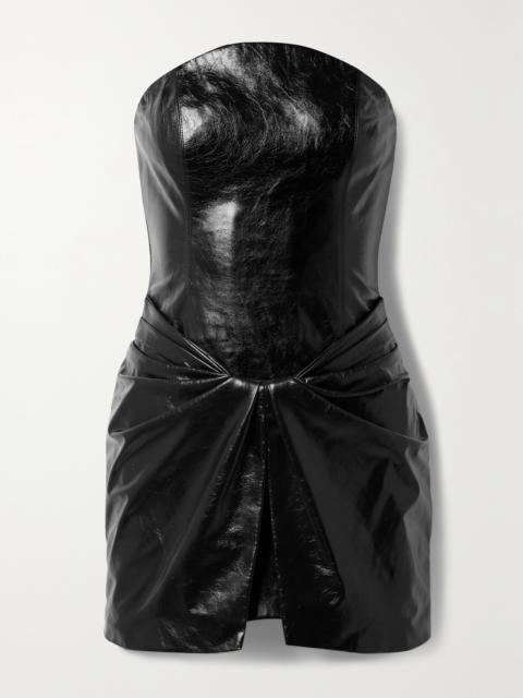 The Josie Strapless Twist-front Textured-leather Mini Dress