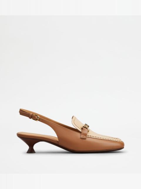 SLINGBACK LOAFERS IN LEATHER - BROWN, BEIGE