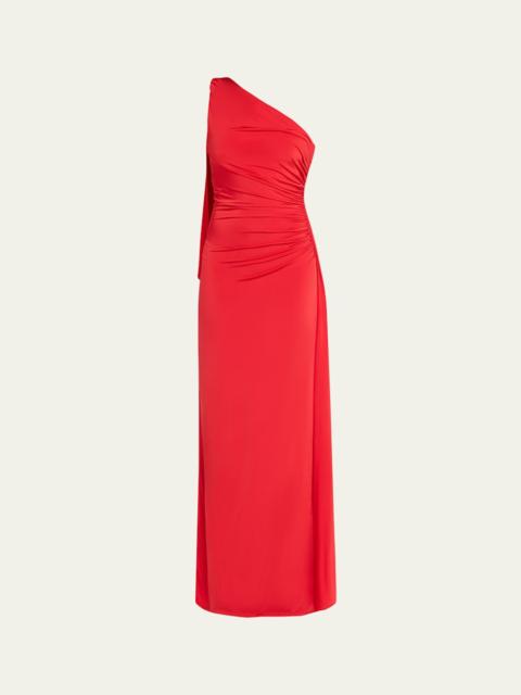 Draped One-Shoulder Jersey Column Gown