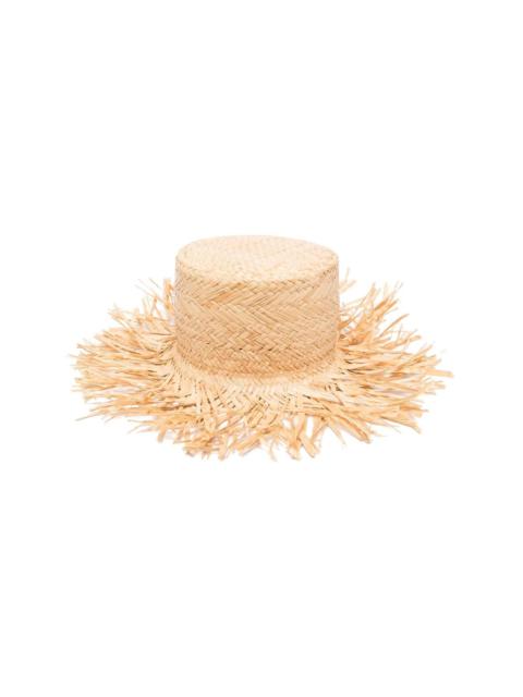 RED(V) flat crown straw hat