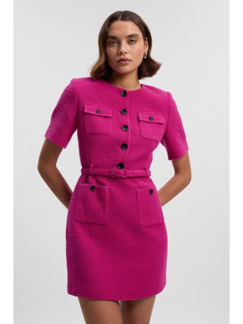 Textured Tweed Belted Tailored Mini Dress