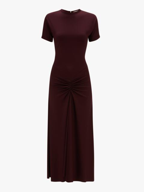 Gathered Waist T-Shirt Midi Dress In Merlot