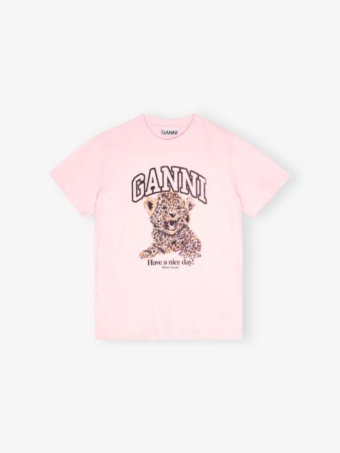 PINK BASIC JERSEY LEOPARD RELAXED T-SHIRT