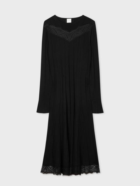 Women's Black Knitted Lace Trim Dress