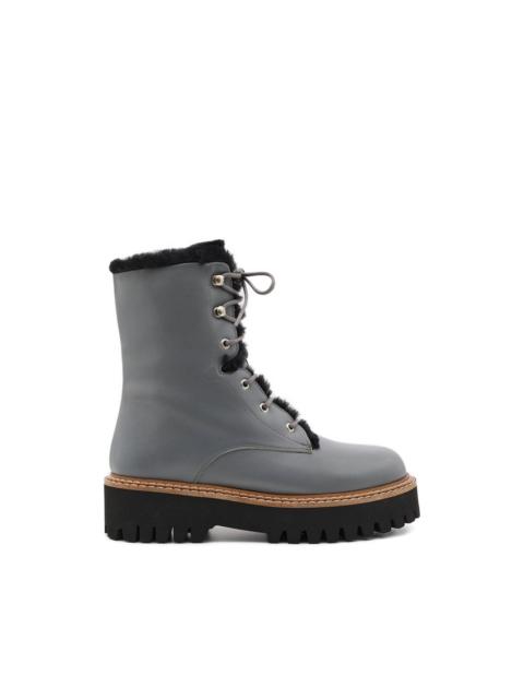shearling-trim lace-up combat boots