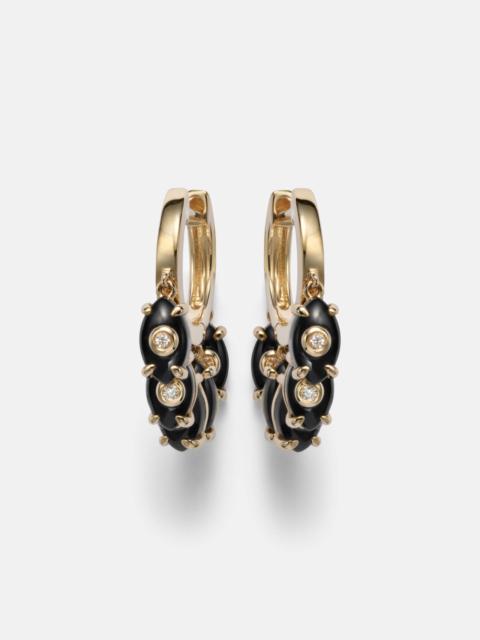 14kt gold (585/1000) hoop earrings with onyx and diamonds