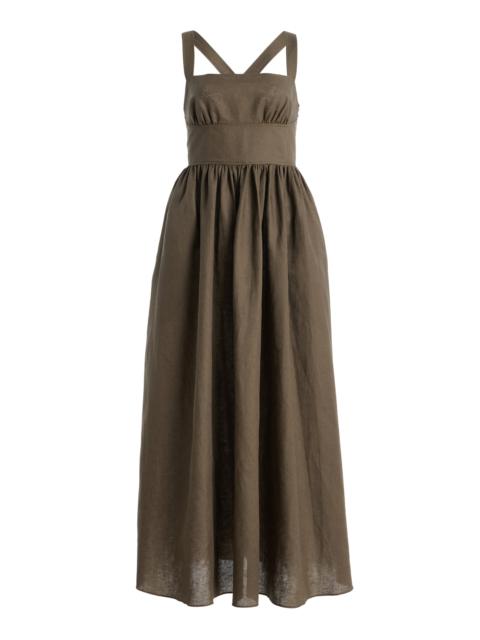 Crossback Linen-Cotton Midi Dress green
