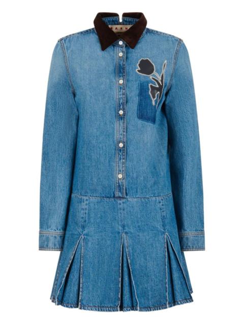 x Slawn & Soldier embroidered pleated denim mini dress