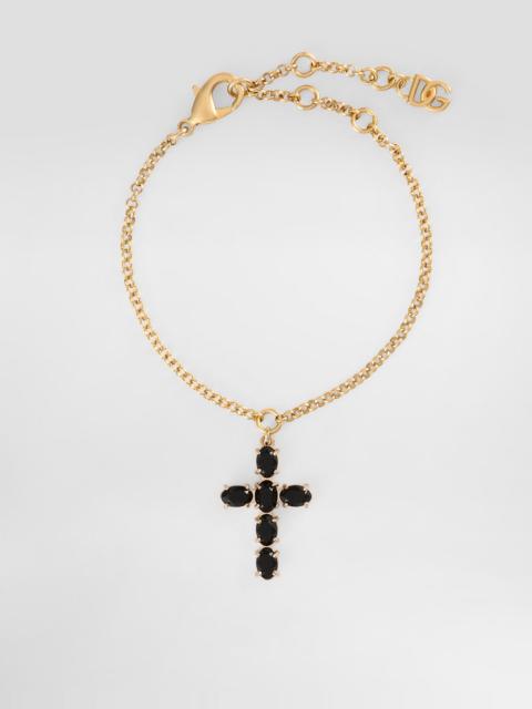 Fine link bracelet with cross charm