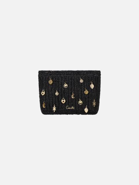 RAFFIA CLUTCH WITH CHARMS