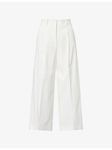 High-Rise Straight-Leg Cotton-Blend Trousers