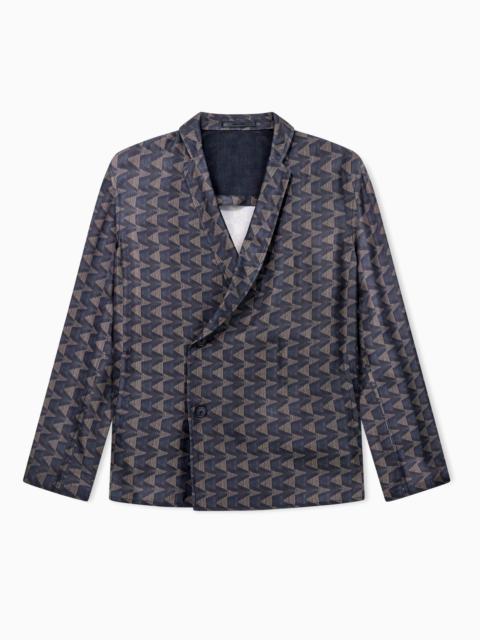 SINGLE-BREASTED JACKET IN CUPRO CANVAS WITH A GEOMETRIC PRINT