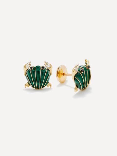 9ct Gold Malachite Diamond Shell Crab Stud Earrings