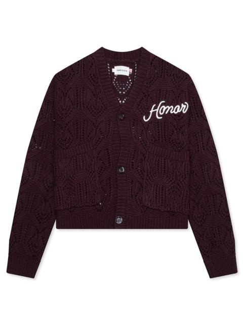 CABLE CARDIGAN - BERRY