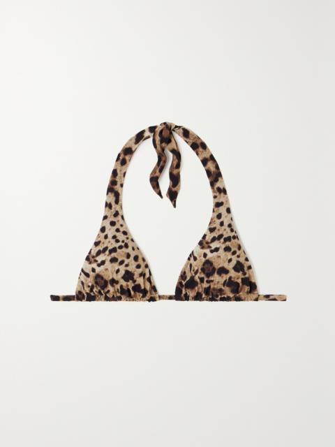 Leopard-print Halterneck Bikini Top