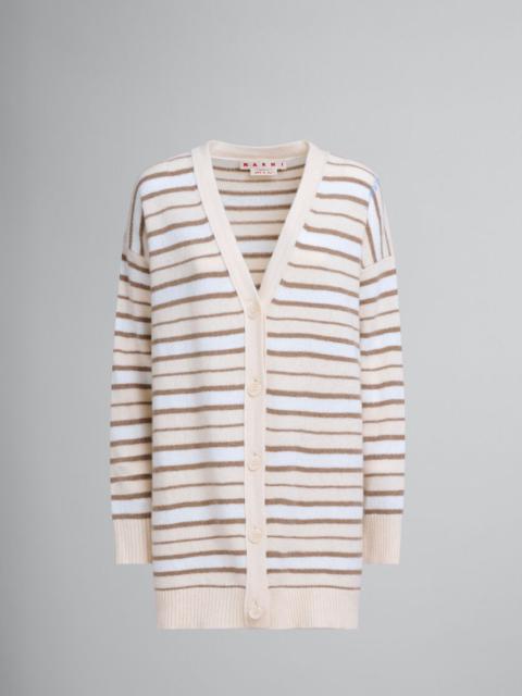 IVORY STRIPED CASHMERE BLEND CARDIGAN