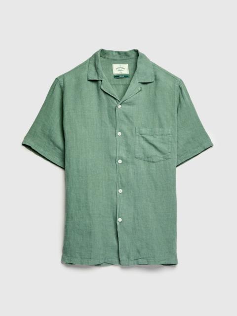 Linen Camp Collar Shirt in Dry Green