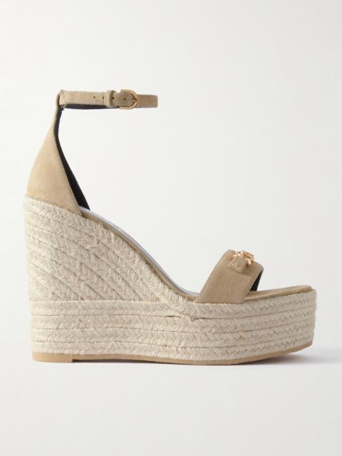 Embellished Suede Espadrille Wedge Sandals