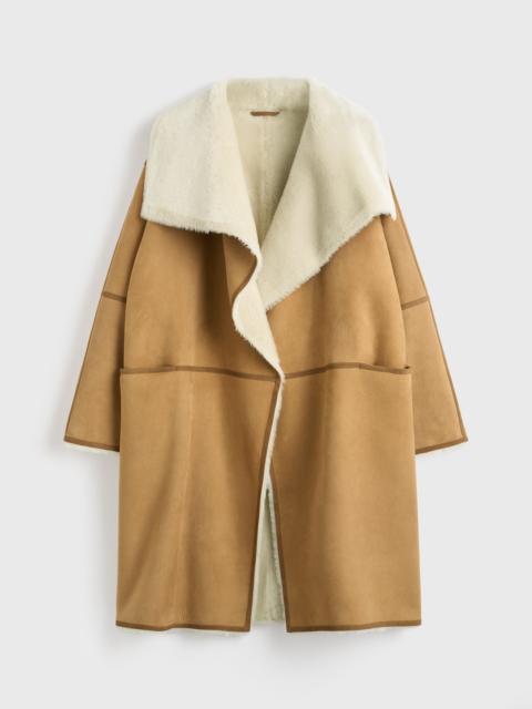 Draped shearling coat tan