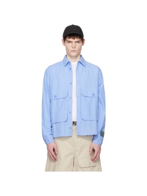 Blue Cotton Chambray Cargo Button Down Shirt