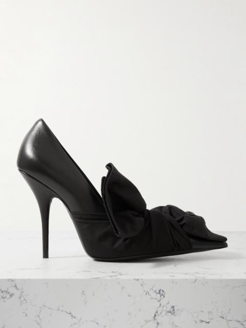 Poplin-trimmed Leather Pumps