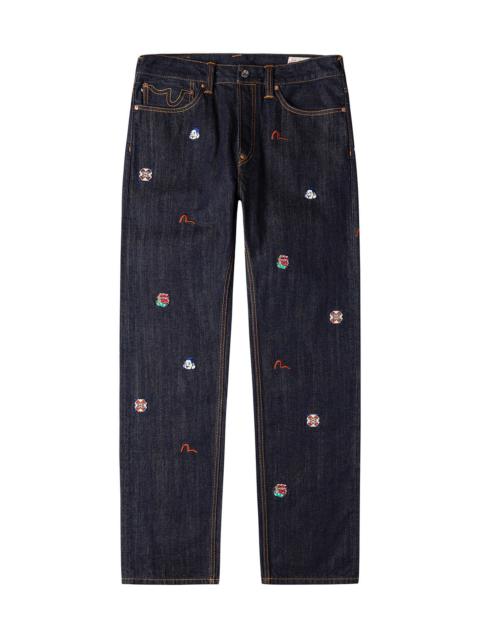Allover Brand Embroidery Regular Fit Jeans #2000