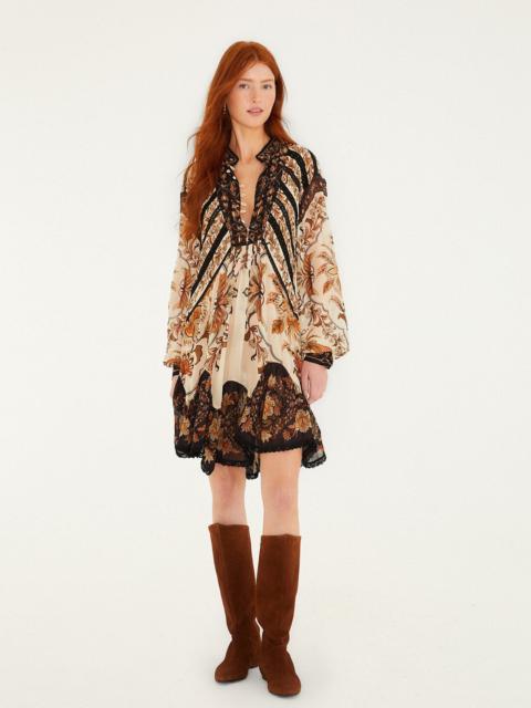 Sand Majestic Garden Lace Long Sleeve Mini Dress