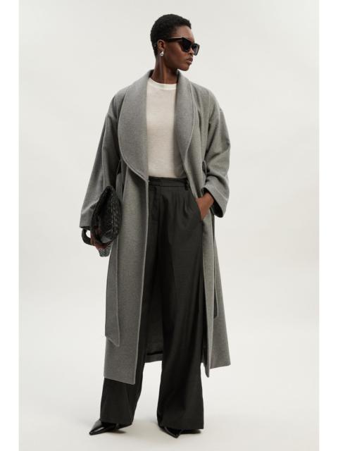 Brushed Wool  Belted Wrap Tailored Maxi Coat