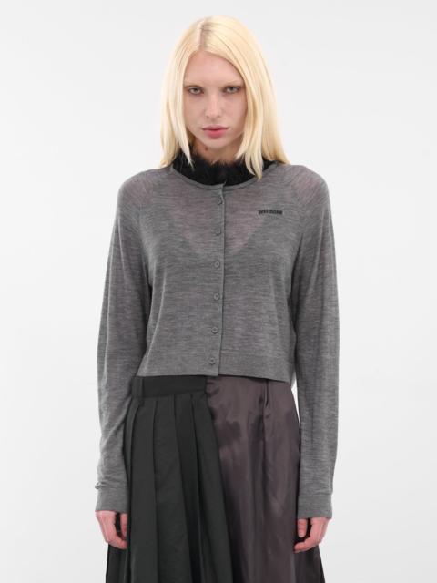 Gray Fur Collar Knit Cardigan