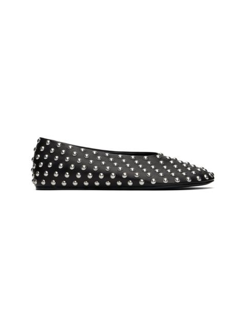 Black Studded Leather Ballerina Flats