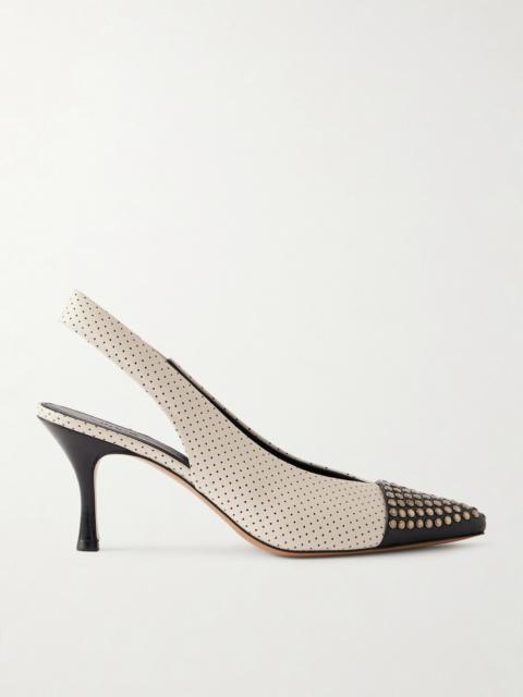Alba Studded Perforated Leather Slingback Pumps